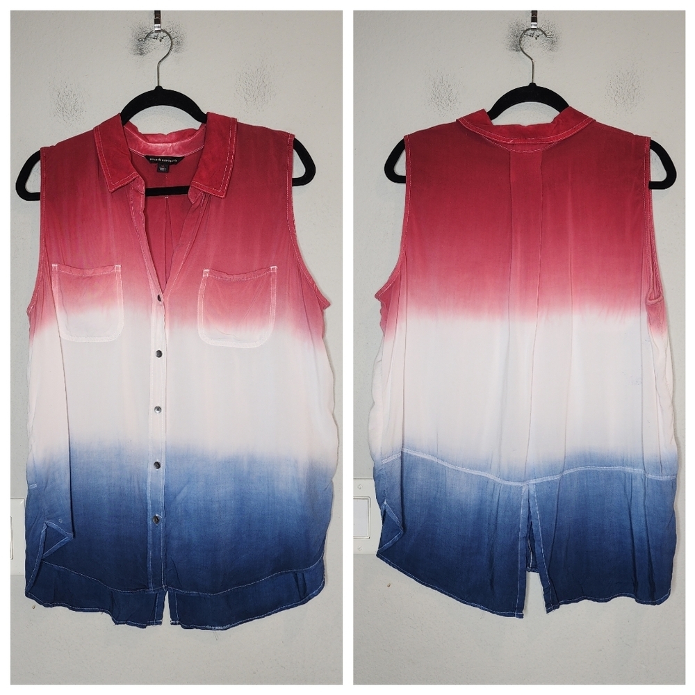 Rock & Republic Red White Blue Ombre sleeveless button shirt size XL